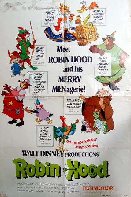 1973 Original OFFICIAL Animated RARE FILM POSTER Movie ROBIN HOOD Disney COMICS