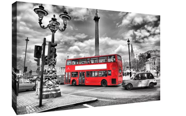 London Canvas Print Black & White Red Bus Landscape Canvas Wall Art Picture