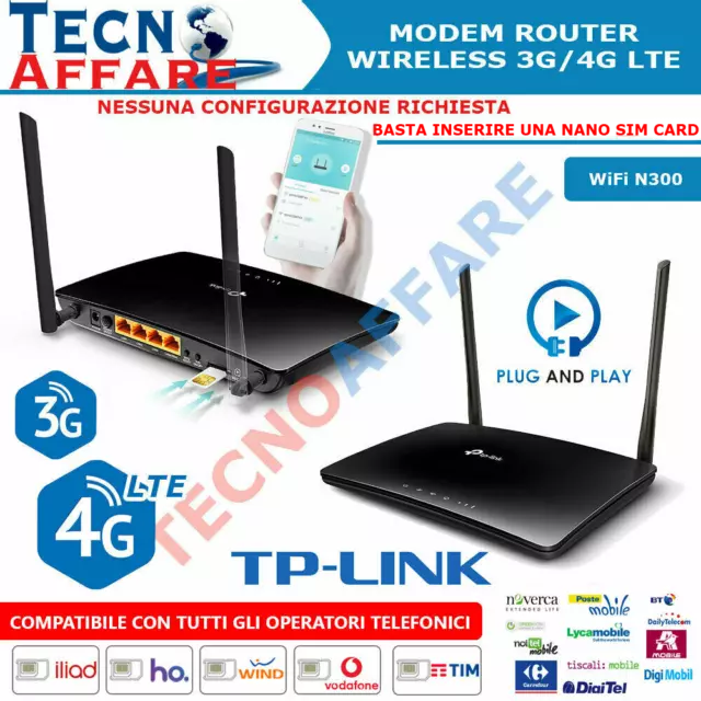 Modem Router 3G 4G LTE Wireless per Scheda Dati Sim WiFi 300N TP-LINK TL-MR6400