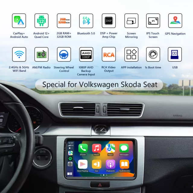 For VW GOLF MK5 MK6 9" Android 12 Car Stereo Radio GPS Navi BT CarPlay Head Unit 2