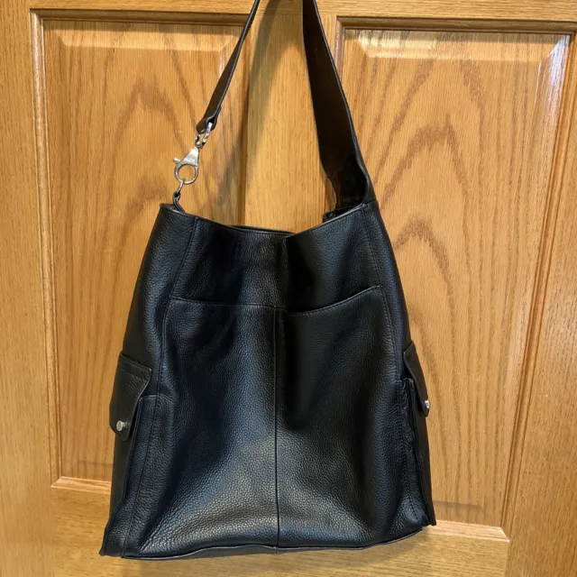 VINCE CAMUTO COEN Large Pebbled Black Leather Hobo Shoulder Bag/Purse + Dust Bag