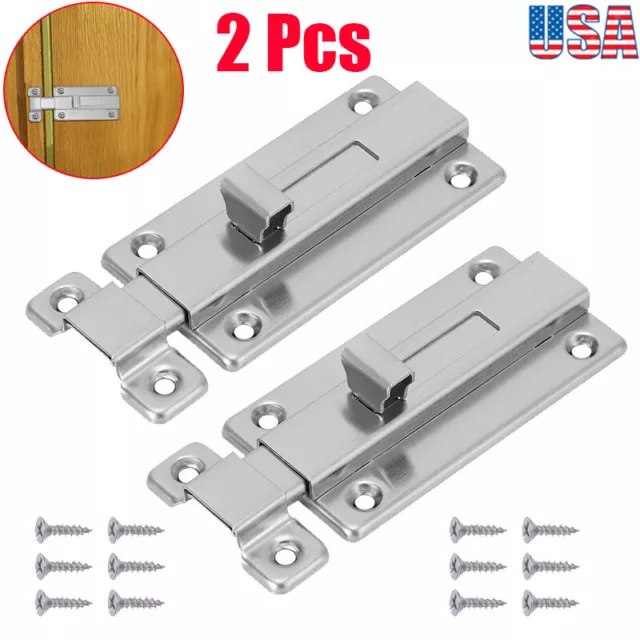 2Pcs Stainless Steel Latch Sliding Silver Doors Lock Keyless Door Bolt For Doors