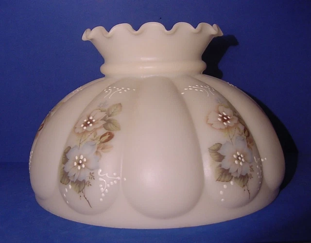 Rare Satin Milk Glass Oil Lamp Shade W/Enameled Flowers 10" Fitter