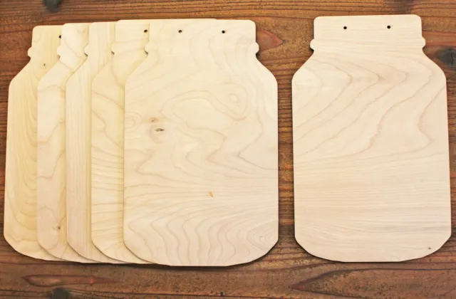 Mason Jar w/Hanging Holes Unfinished Wood Cutout DIY Crafts Door Wall Hanger 3