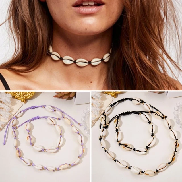 Boho Natural Sea Shell Handmade Bracelet Necklace Anklet Set Jewelry Women Gift
