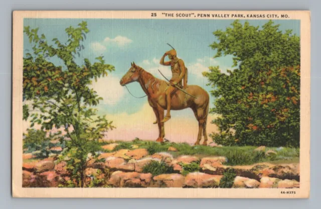 The Scout Penn Valley Park Kansas City Missouri Vintage Postcard