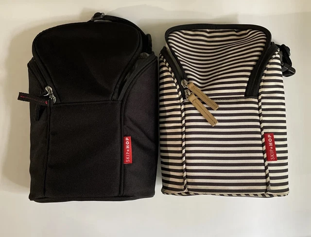 Skip Hop Grab & Go Double Baby Bottle Bags Insulated Cooler Black Stripe 2