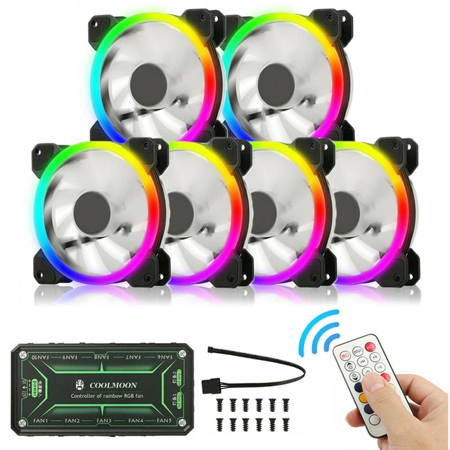 6 PACK RGB LED Quiet Computer Case PC Cooling Fan 120mm With Remote