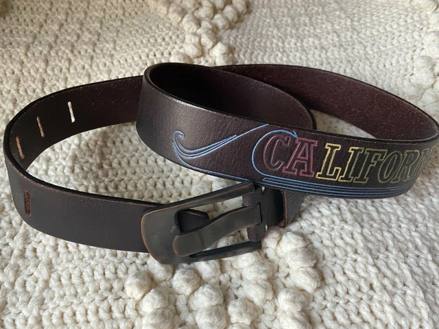 Fossil Dark Brown Leather Belt w/ California Surfing Graphic Men's Size 36 EUC