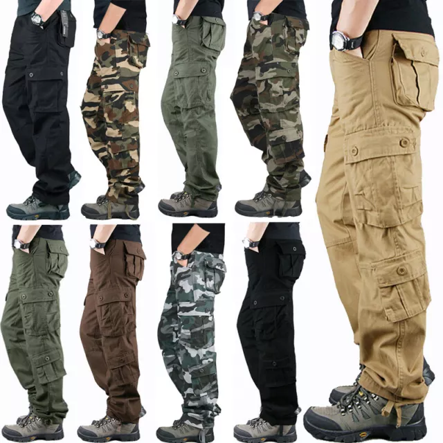 Mens Casual Work Pants Combat Military Army Trousers Camouflage Cargo Camo Pants