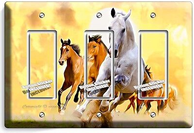 Lipizzan Stallion & Mustang Horses Triple Gfi Light Switch Wall Plate Art Cover
