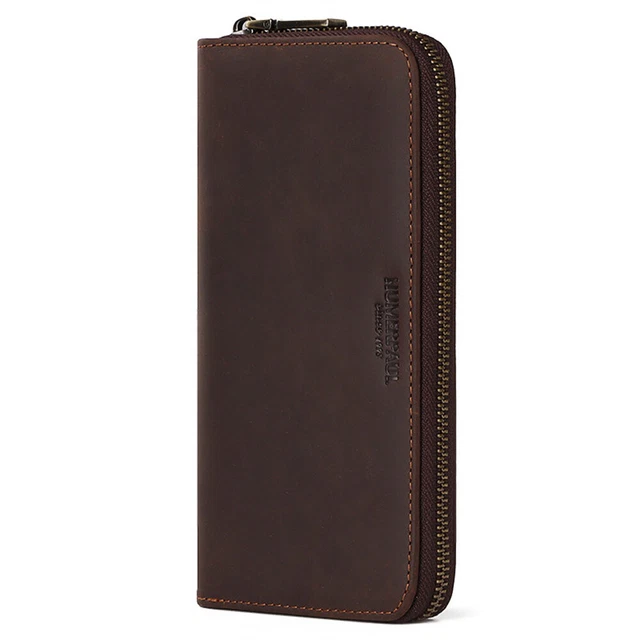 Men's Genuine Leather Long Wallet Bifold ID Card Holder Purse Checkbook Clutch