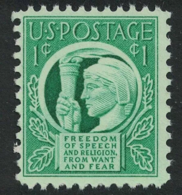 Scott 908- Four Freedoms, Liberty Holding Torch- MNH 1c 1943- unused mint stamp