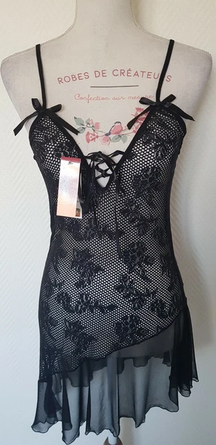 Ensemble Nuisette & String Assorti LivCo Corsetti Noir - Taille L/XL (40-42) - Neuf Avec Étiquettes