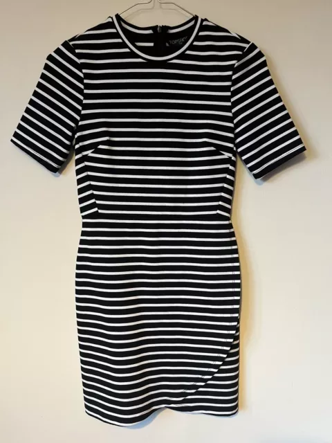 Topshop Size 6 Blue White Stripe Dress Nautical Work Office Holiday Bodycon