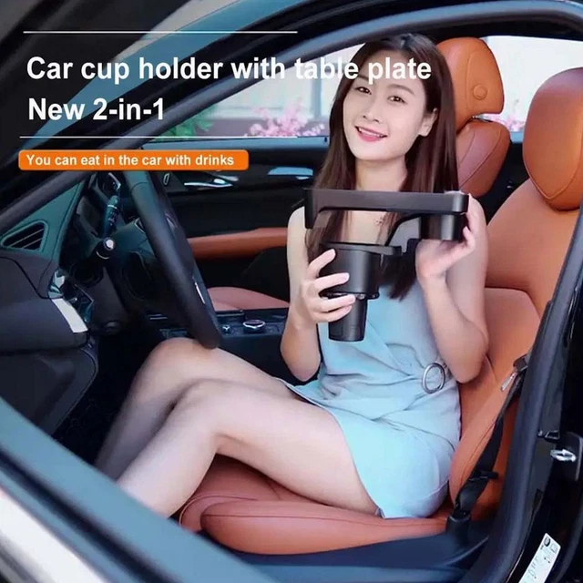 Car Cup Holder W/Attachable Tray 360° Swivel Food Eating TrayTable Expander