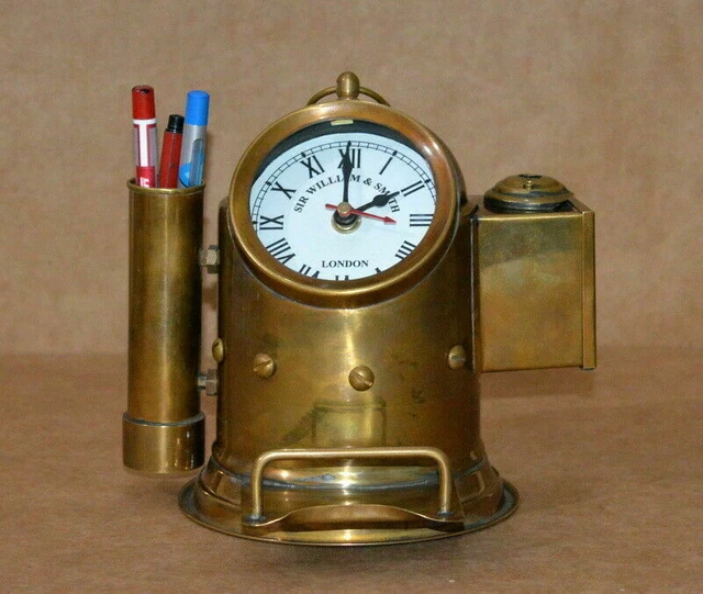 Vintage Messing Einfassung 7 " Uhr & Stift Halter Maritim Nautisch Tisch Sammler 3
