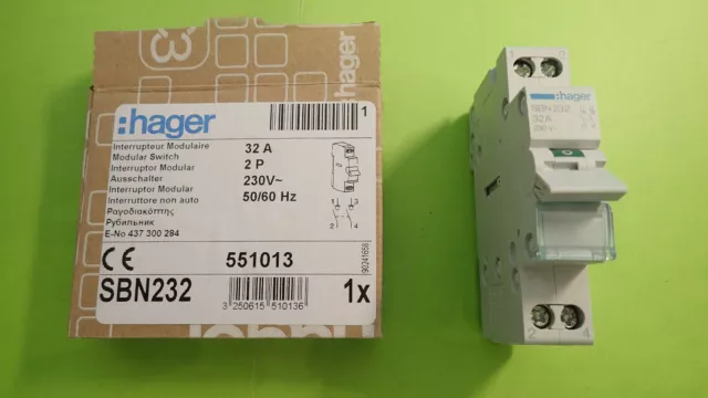 HAGER SBN232 - Interrupteur sectionneur modulaire 2 pôles 32A (pas disjoncteur)