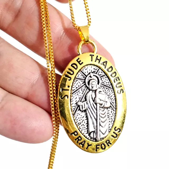 St Jude Thaddeus Pendant Necklace Pray For Us Silver Gold Saint Jude Jewellery 3