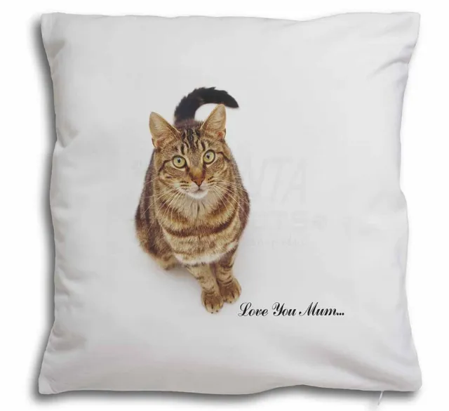 Tabby Cat 'Love You Mum' Soft White Velvet Feel Scatter Cushion, MUM-C7-CPW