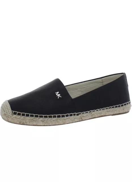 Michael Kors Kendrick Slip On Espadrille Flats MK Logo Leather Black Size 7.5