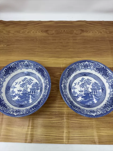 Vintage English ironstone tableware Willow pair cereal/dessert bowls 6 1/2"