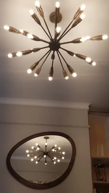 Mid Century Modern Stilnovo Brass Sputnik Chandelier Ceiling Lamp Light