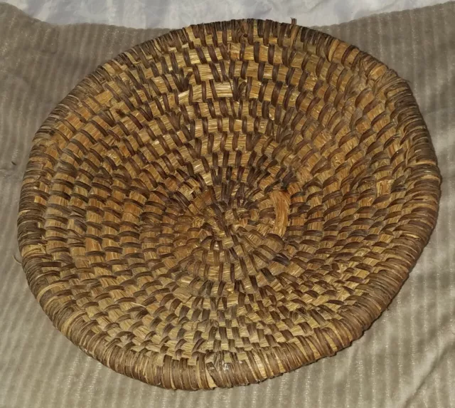 Ancienne grande Panière corbeille en paille et Rotin -  47 cm Hauteur 17 cm