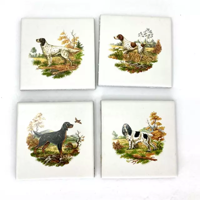 Vintage Ceramic Tiles Hunting Dogs Backsplash Coasters Trivet 3.85" Square