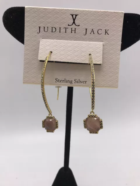 $125 Judith Jack 10k gold plated sterling silver pink Threader drop earrings J18 2