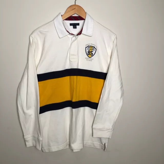 Tommy Hilfiger Off White Long Sleeve Rugby Polo Shirt Size XL Boys / Age 16-18