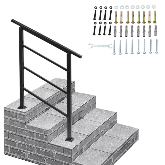 Iron Handrail for 1-3 Steps Stair Railing Hand Rail Kit Fit Outdoor Garden SteDW