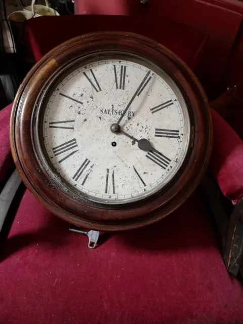 Victorian English Mahogany Cased Single Fusee School/ Station Wall Clock c1900 3