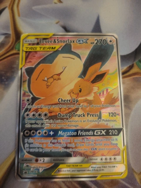 ÉVOLI & SNORLAX GX SM169 ALT FULL ART ULTRA RARE Tag Team Up
