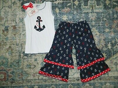 Girl's Nautical Red, White & Blue Top & Pant Set Size 6