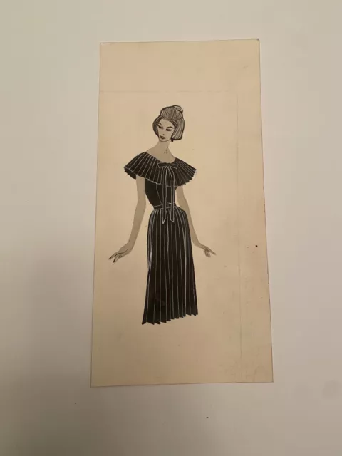 K) Vintage Gimbel Brothers Dept Store 1960s Women's Ruffle Dress Fashion Drawing