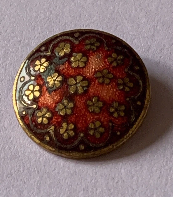 BOUTON DE COLLECTION ANCIEN 19 eme LAITON CLOISONNÉ DIAMÈTRE 18 mm