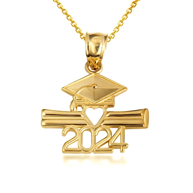 10K SOLID GOLD Class of 2024 Graduation Cap and Diploma Pendant