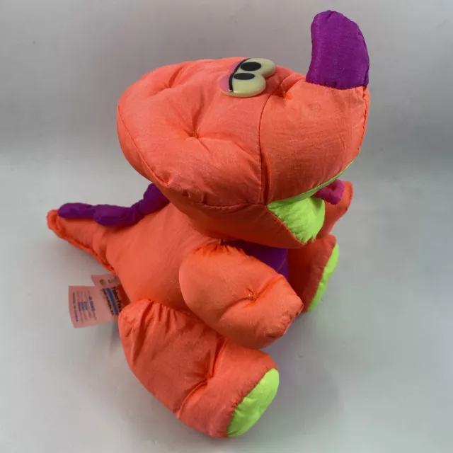 1992 Fisher Price Puffalump Dinosaur Plush Triceratops Squeak Toy Dino Roars 8"