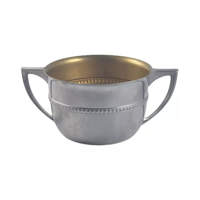 Antique Vintage  Sugar Bowl Cup Old Colonial Pewter Finished Silver Metal Rustic