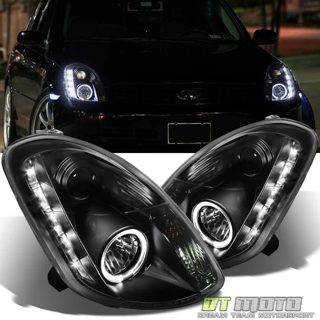 Fits 2003 2004 G35 G35X Sedan Black Halo Projector Headlights w/DRL Led Headlamp