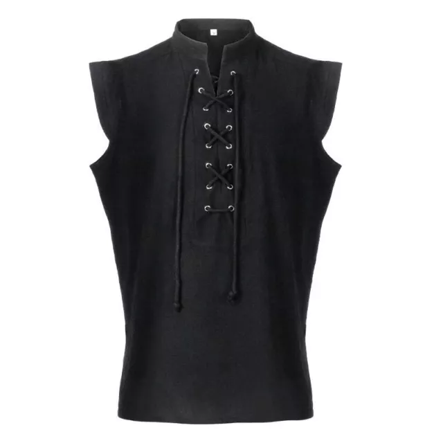 Mens Medieval Pirate Shirts Lace Up Sleeveless Renaissance Steampunk Outfit