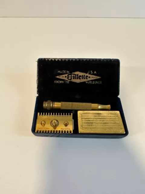 Brass Antique Safety Razor Gillette in Metal Box