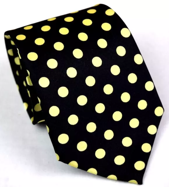 Neck Tie Vintage 50s 60s Black with Ivory Polka Dots Rayon Tie 54" x 3.25" 2