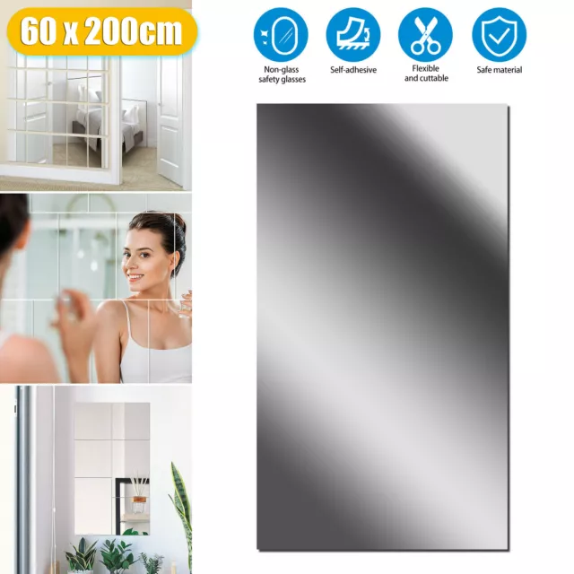 2m Large Mirror Wall Sticker Roll Self Adhesive Bathroom Room DIY Decor Mirror