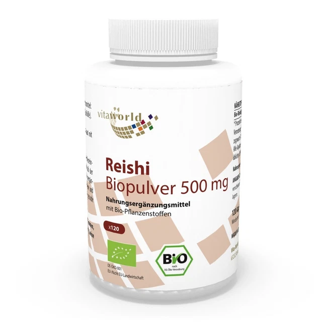 Reishi Poudre Qualité Bio 500mg 120 Capsules Végétariennes Ganoderma Lucidum