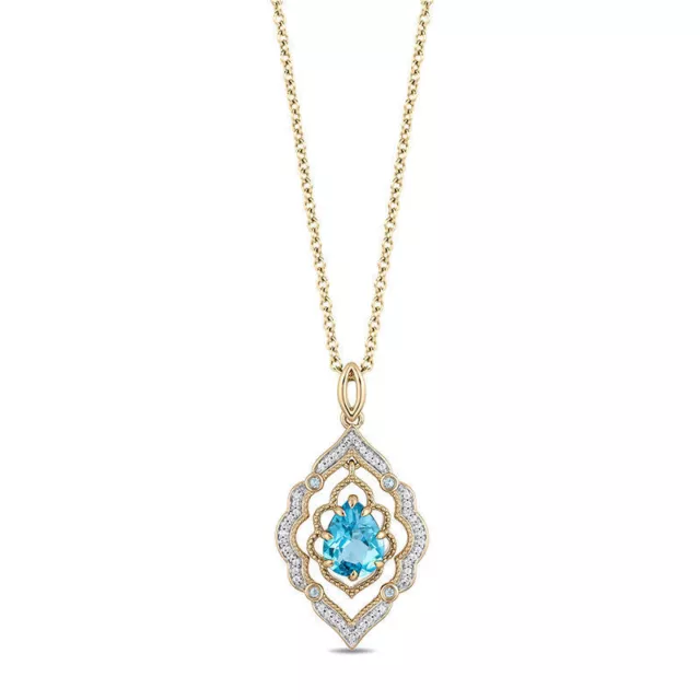 Aladdin Pear Cut Blue Topaz Arabesque Frame Pendant In 925 Sterling Silver