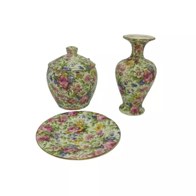 Royal Winton Grimwades Floral Chintz Vase Set - Cermic 1940s Home Decor