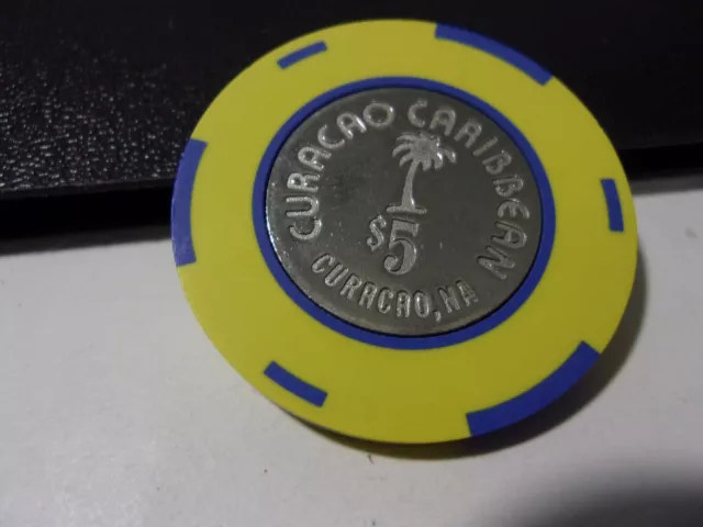 CURACAO CARRIBEAN CASINO $5 hotel casino gaming poker chip - Curacao, N.A.