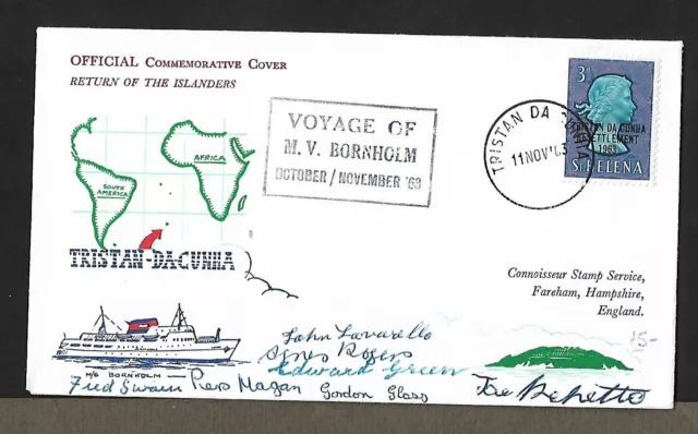 Tristan Da Cunha To Uk Signed Voyage Of M.v. Bornholm Ovpt Stamp On Cover 1963